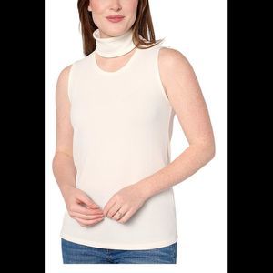 Attitudes by Renee Women's Knit Cutout Mock Neck Top Ivory - Regular